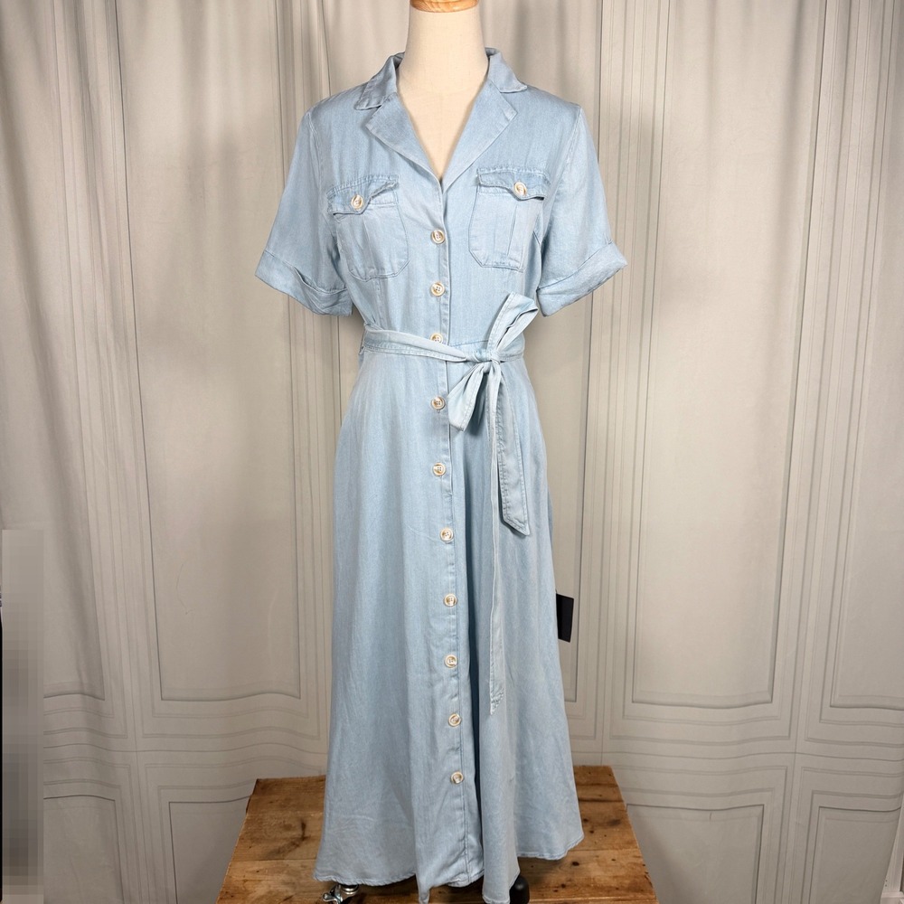 NWT Lulus Pleasant Cutie Blue Chambray Midi Dress M